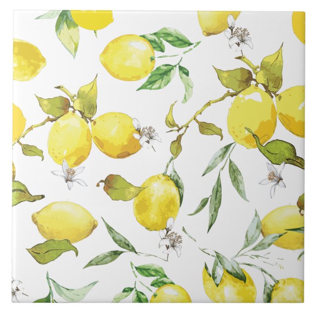 Watercolor Lemon Mönster Kakelplatta (Framsidan)