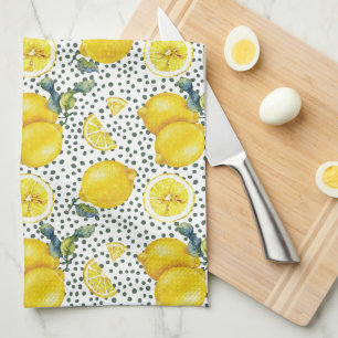 Watercolor Lemon Mönster Kitchen Kökshandduk