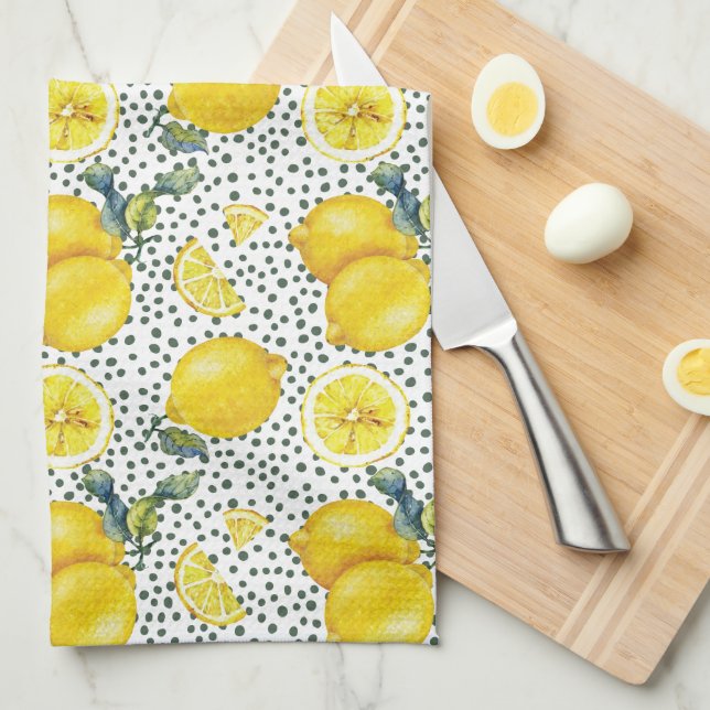 Watercolor Lemon Mönster Kitchen  Kökshandduk (Vikt i Fjärdedel)