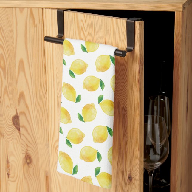 Watercolor Lemon Mönster Kökshandduk (Thirds Fold)