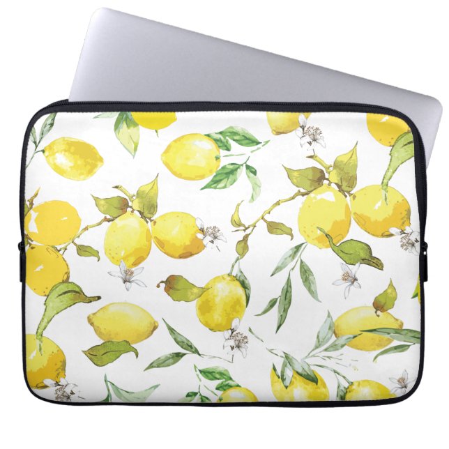 Watercolor Lemon Mönster Laptop Fodral (Framsidan)