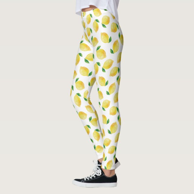 Watercolor Lemon Mönster Leggings (Vänster)