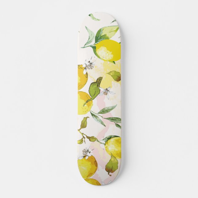 Watercolor Lemon Mönster Mini Skateboard Bräda 18,5 Cm (Framsida)