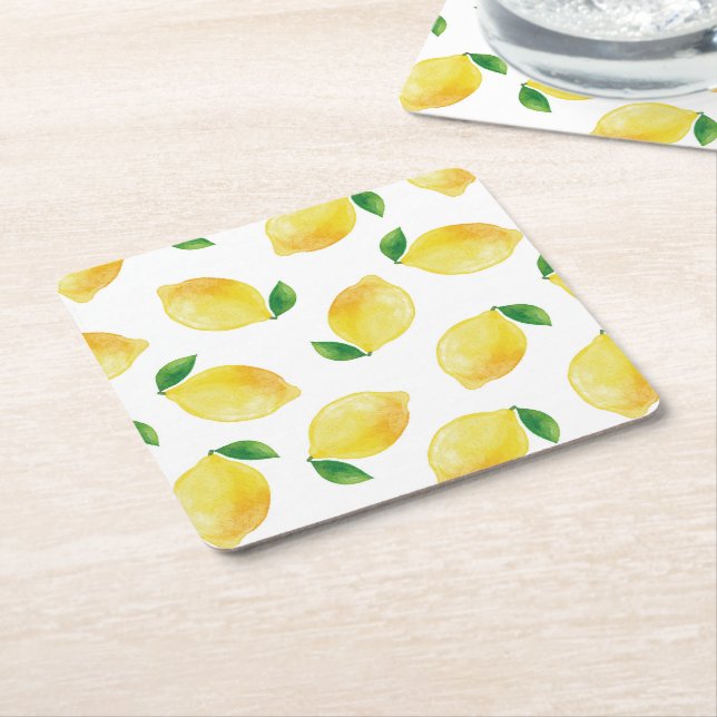 Watercolor Lemon Mönster Underlägg Papper Kvadrat (Vinklad)