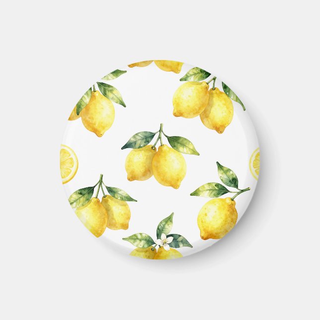 Watercolor Lemon Pattern Magnet (Framsidan)