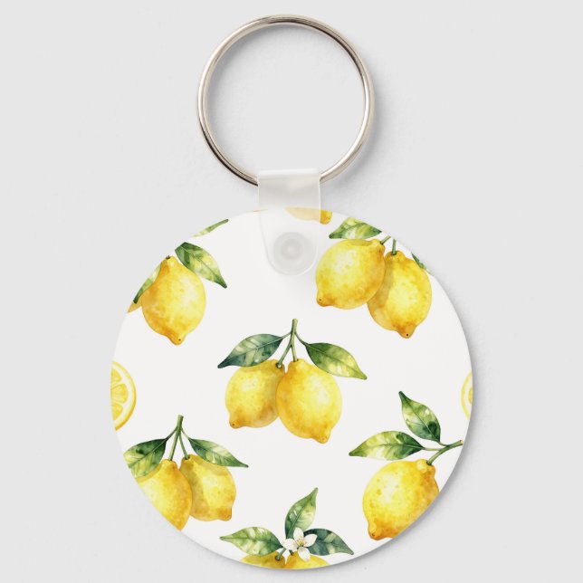 Watercolor Lemon Pattern Nyckelring (Framsida)