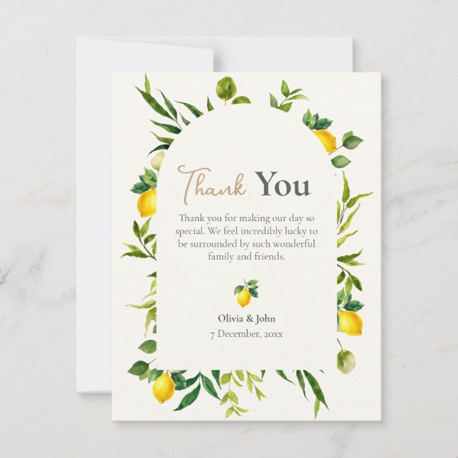 Watercolor Lemon Photo Thank You Card Tack Kort (Framsida)