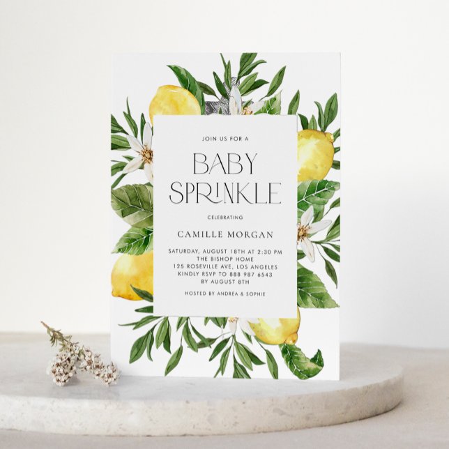 Watercolor Lemon Ram Botanical Baby Sprinkle Inbjudningar (Skapare uppladdad)