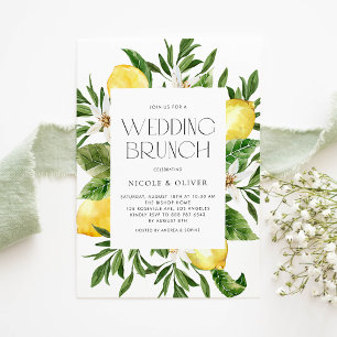 Watercolor Lemon Ram Botanical Bröllop Brunch Inbjudningar