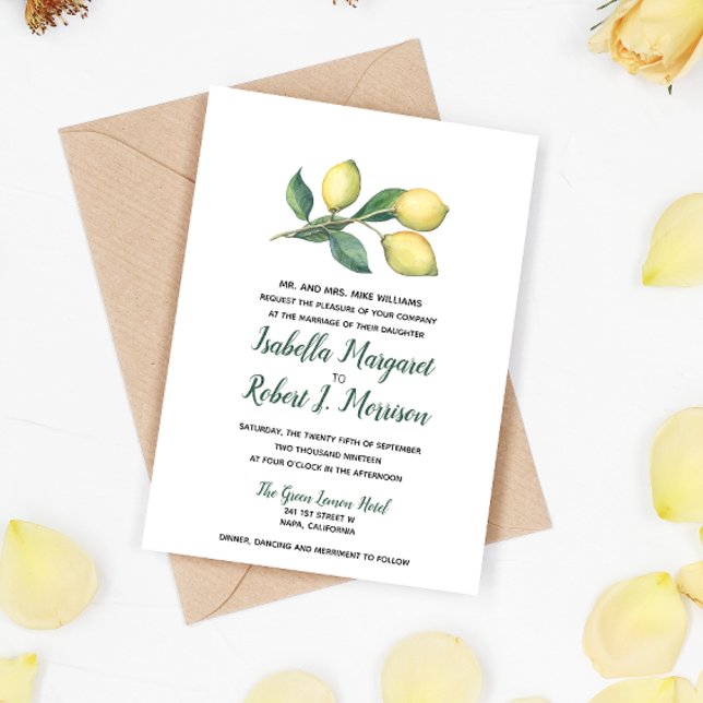 Watercolor Lemon Träd Gren | Bröllopsinbjudan Inbjudningar (Skapare uppladdad)