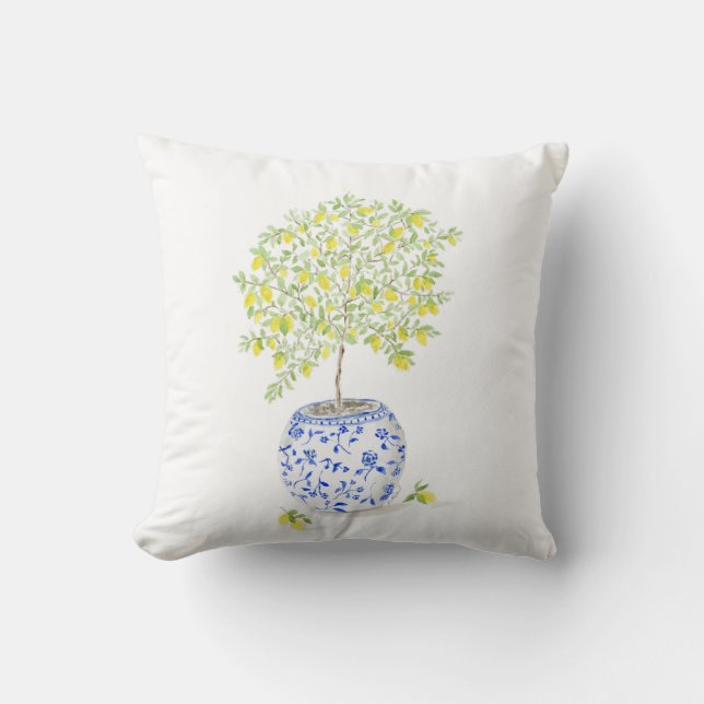 Watercolor Lemon Träd Kudde (Framsida)