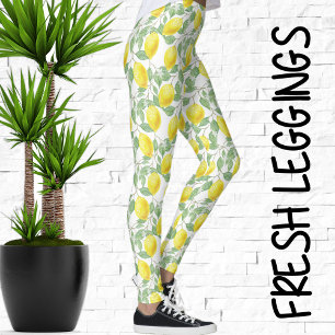 Watercolor Lemon Träd och Löv Lemons Mönster Leggings