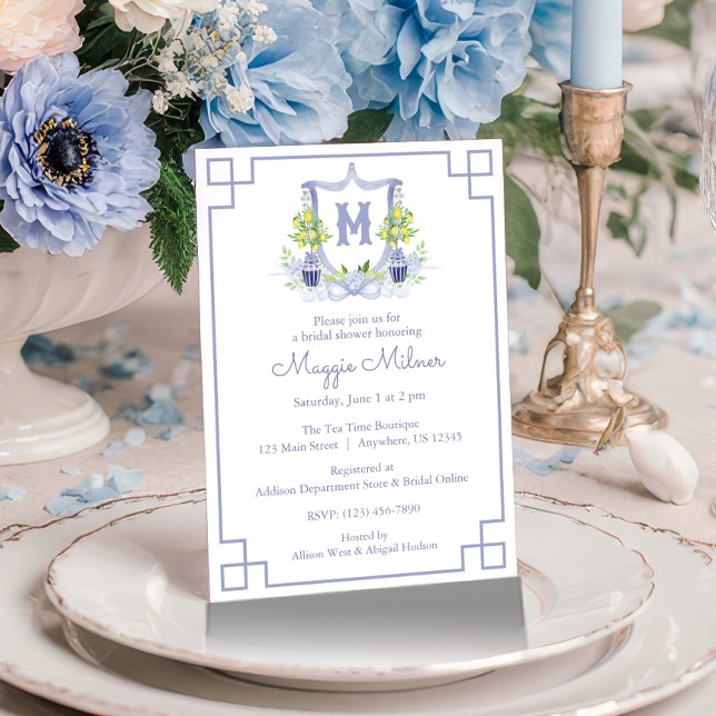 Watercolor Lemon Tree Monogram Crest Inbjudningar (Skapare uppladdad)