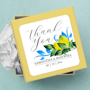 Watercolor Lemon Wedding Favor Fyrkantigt Klistermärke