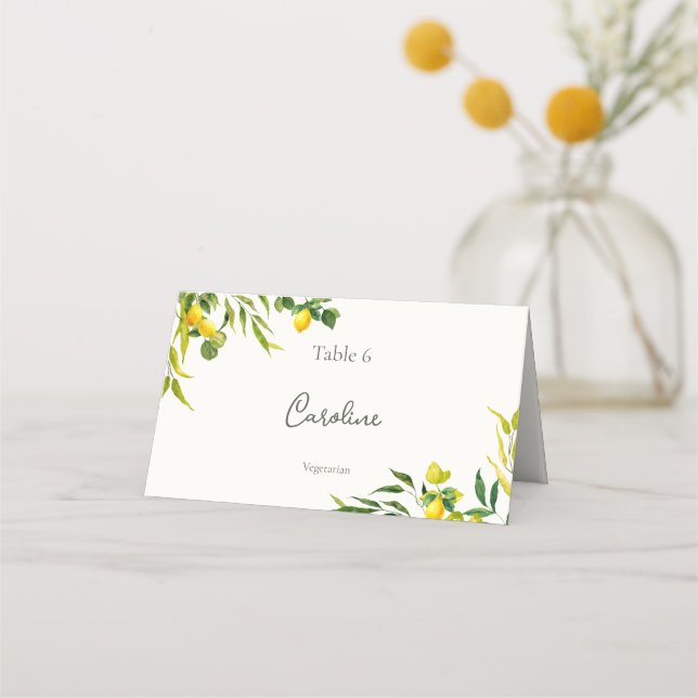 Watercolor Lemon Wedding with Meal Preference Placeringskort (Framsida)
