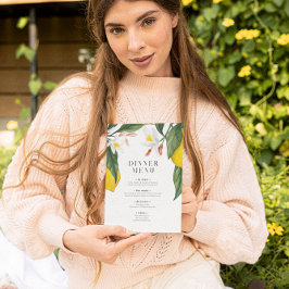 Watercolor Lemon, White Flower Bröllop Menu Inbjudningar