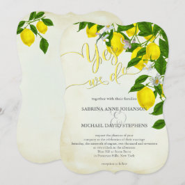 Watercolor Lemons Blommar och Greenery Bröllop Inbjudningar