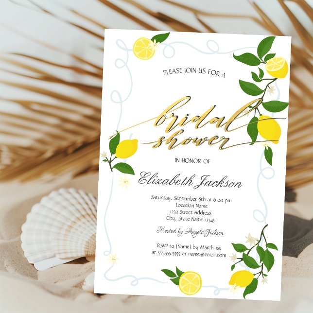 Watercolor Lemons Frame Bridal Shower  Inbjudningar (Skapare uppladdad)