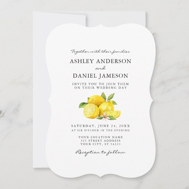 Watercolor Lemons Greenery Bröllop Bracket Inbjudningar (Framsida)