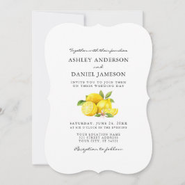 Watercolor Lemons Greenery Bröllop GB Inbjudningar