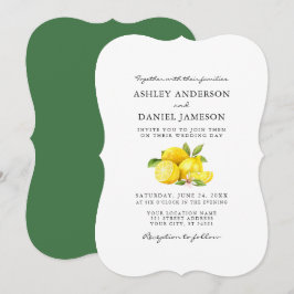 Watercolor Lemons Greenery Bröllop GB Inbjudningar