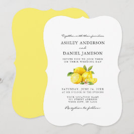 Watercolor Lemons Greenery Bröllop Inbjudningar
