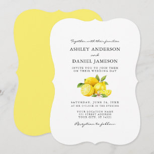 Watercolor Lemons Greenery Bröllop Inbjudningar