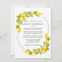 Watercolor Lemons Greenery Guld Geo Ram Bröllop
