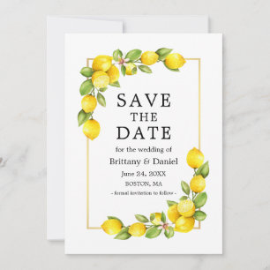 Watercolor Lemons Greenery Guld Ram Spara Datumet