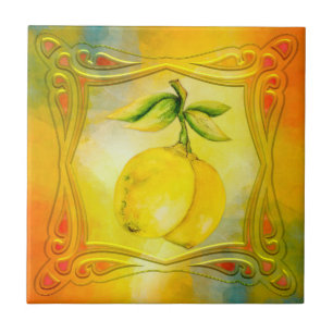 Watercolor Lemons italiensk keramik Tile Kakelplatta