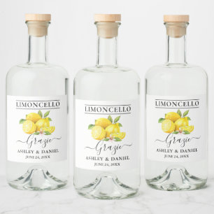 Watercolor Lemons Limoncello Bröllop Grazie Spritflaskor Etikett