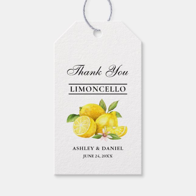 Watercolor Lemons Limoncello Bröllop Kraft Presentetikett (Framsidan)