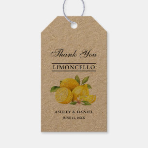Watercolor Lemons Limoncello Bröllop Kraft Presentetikett