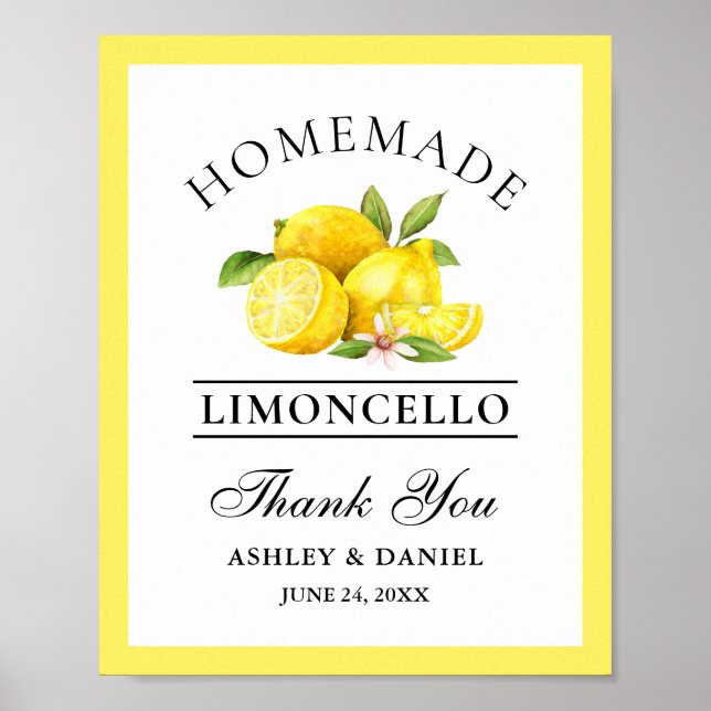 Watercolor Lemons Limoncello Bröllop Poster (Framsidan)