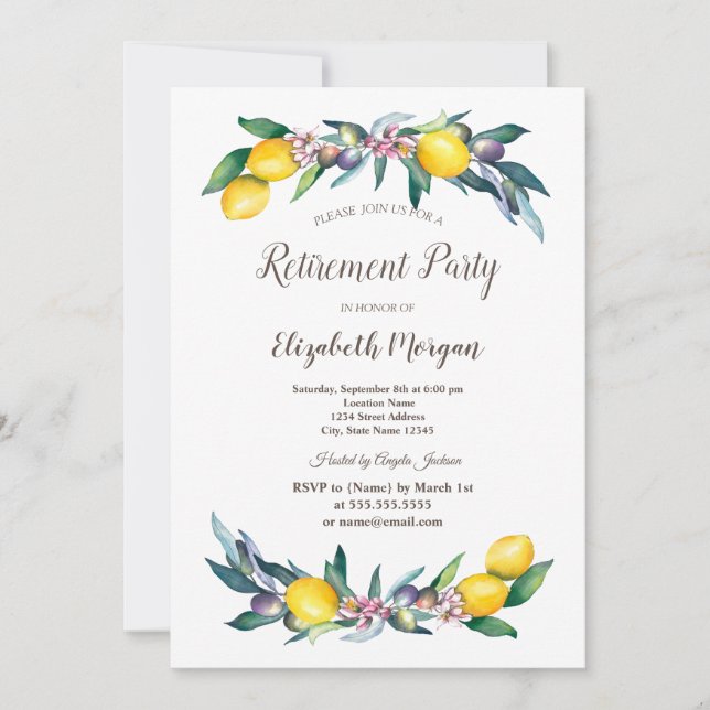 Watercolor Lemons Olife Pension Inbjudningar (Framsida)
