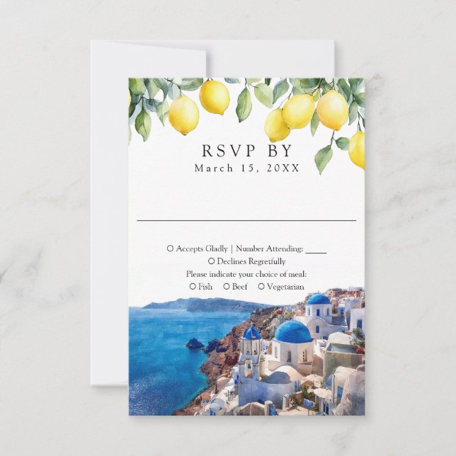 Watercolor Lemons Santorini Greek Wedding OSA Kort (Framsida)