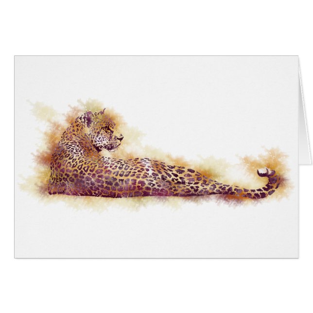 Watercolor Leopard Hälsningskort (Framsidan Horizontal)