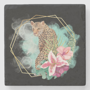 Watercolor Leopard och Tropical Ram Stenunderlägg