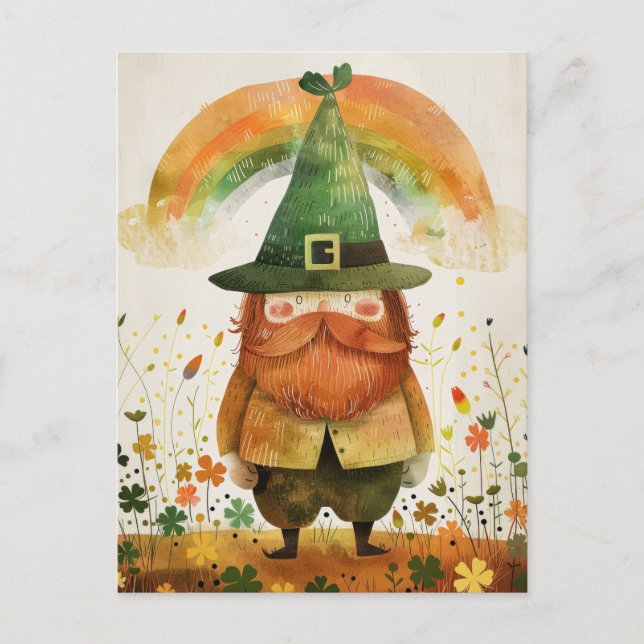 Watercolor Leprechaun Whimsical St. Patrick's Day Vykort (Framsida)