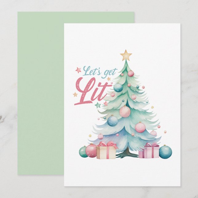Watercolor Let's Get Lit Julgran Inbjudningar (Fram/baksida)
