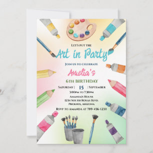Watercolor Let's Put the Art in Party! Födelsedag Inbjudningar