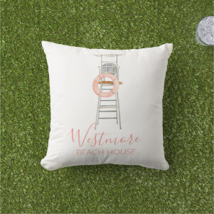 Watercolor LifeguOrdförande Beach House Kudde