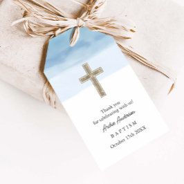 Watercolor Light Blue Boy Baptism Christening Presentetikett