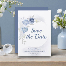 Watercolor Light Blue Floral Wedding Save the Date Inbjudningar