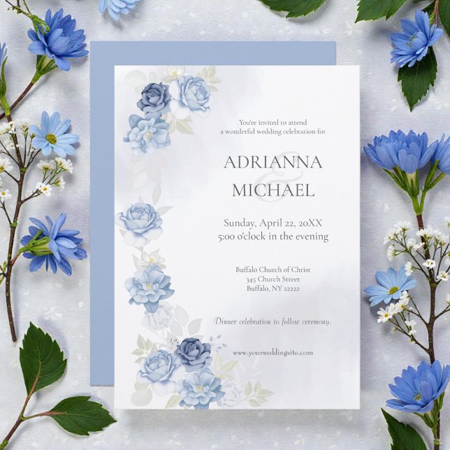 Watercolor Light Blue Wedding Invitation Inbjudningar (Skapare uppladdad)