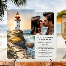 Watercolor Lighthouse Beach Wedding