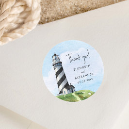 Watercolor Lighthouse Bröllop Tack Runt Klistermärke