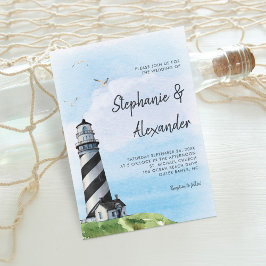 Watercolor Lighthouse Modern Bröllop Inbjudningar