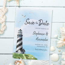 Watercolor Lighthouse Nautical Modern Bröllop