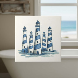 Watercolor Lighthouses Blue Ivory ID1202 Kakelplatta